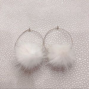 White Puff Hoop Earrings